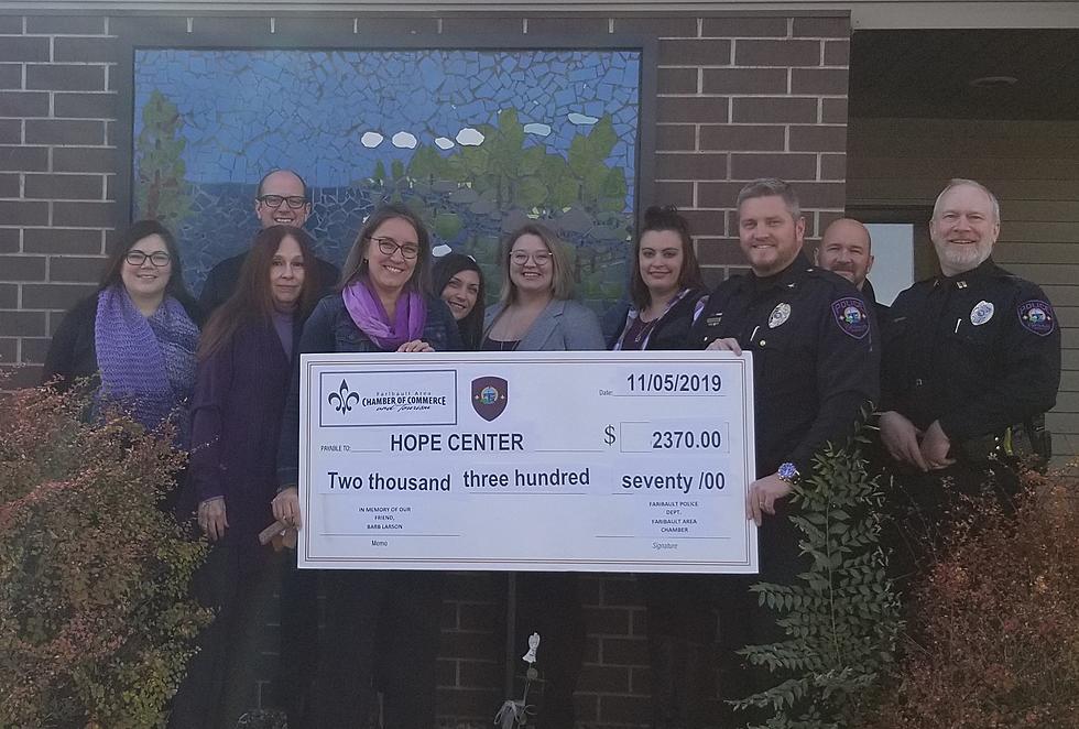 Faribault Police and Chamber Present Hope Center with Check