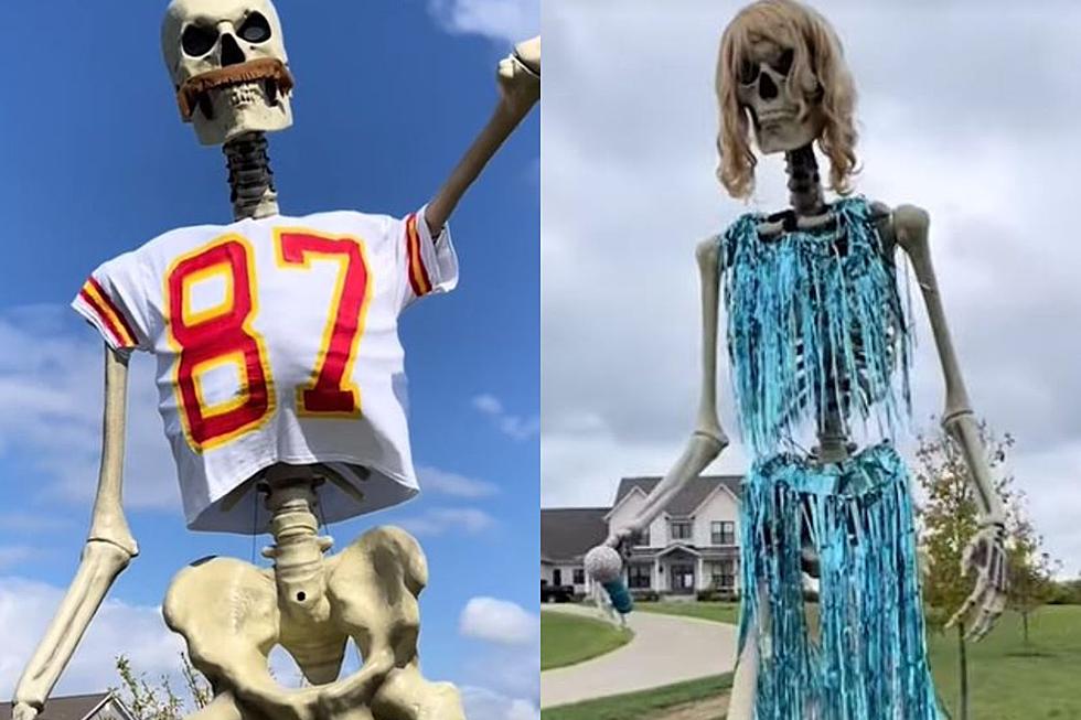 12-Foot Taylor Swift and Travis Kelce Skeletons Seen &#8216;Shaking It Off&#8217; in Indiana