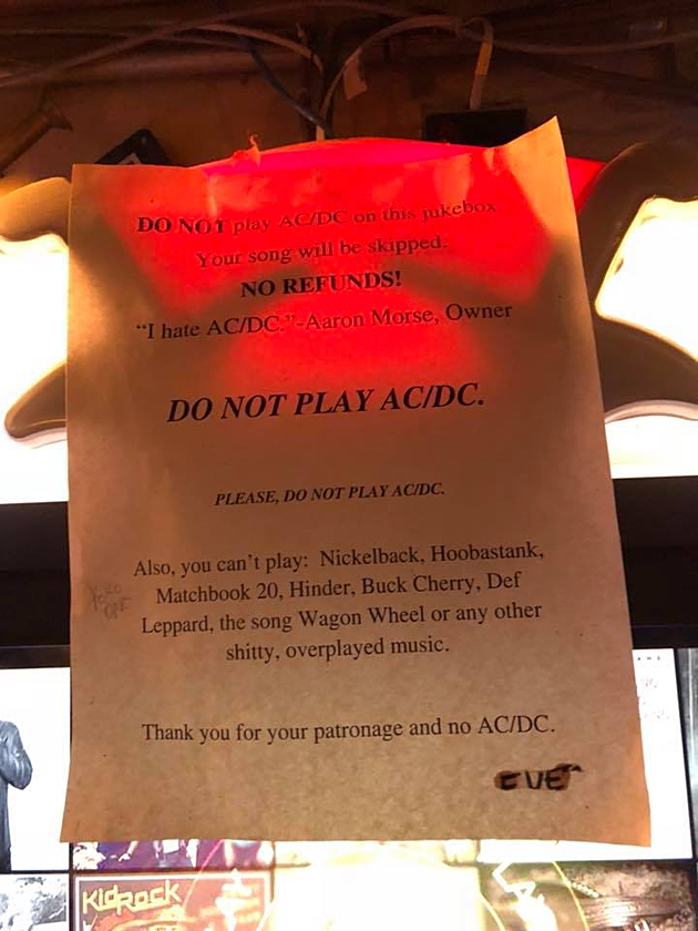 Sign on Marshall Bar Jukebox &#8211; DO NOT PLAY AC/DC