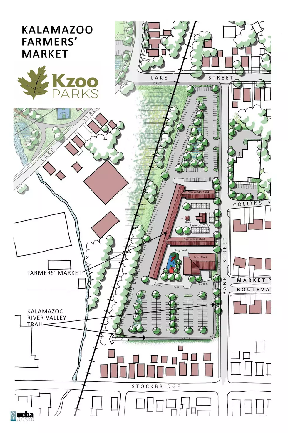 A graphic provided by the City of Kalamazoo of how the new Farmers Market will be laid out. (Courtesy: City of Kalamazoo)