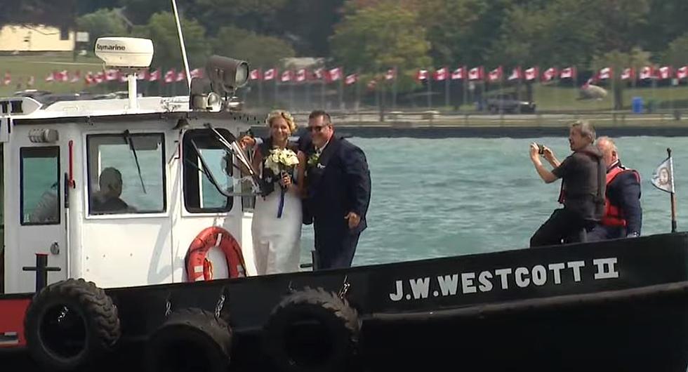 Wedding Couple Takes the Plunge on the Detroit River