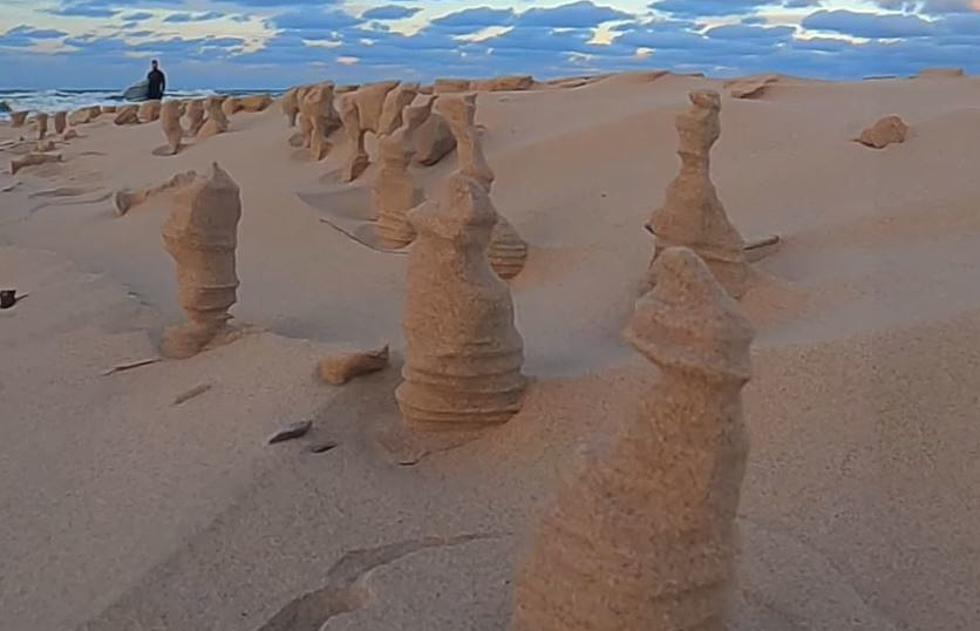 Wind Erodes Frozen Sand On Lake Michigan To A Beautiful Sand Sculpture