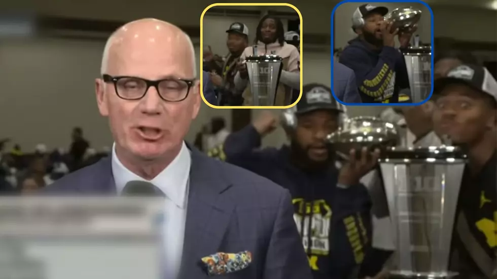 WATCH: Michigan Players Steal Scene During CFP Selection Show Behind Reporter