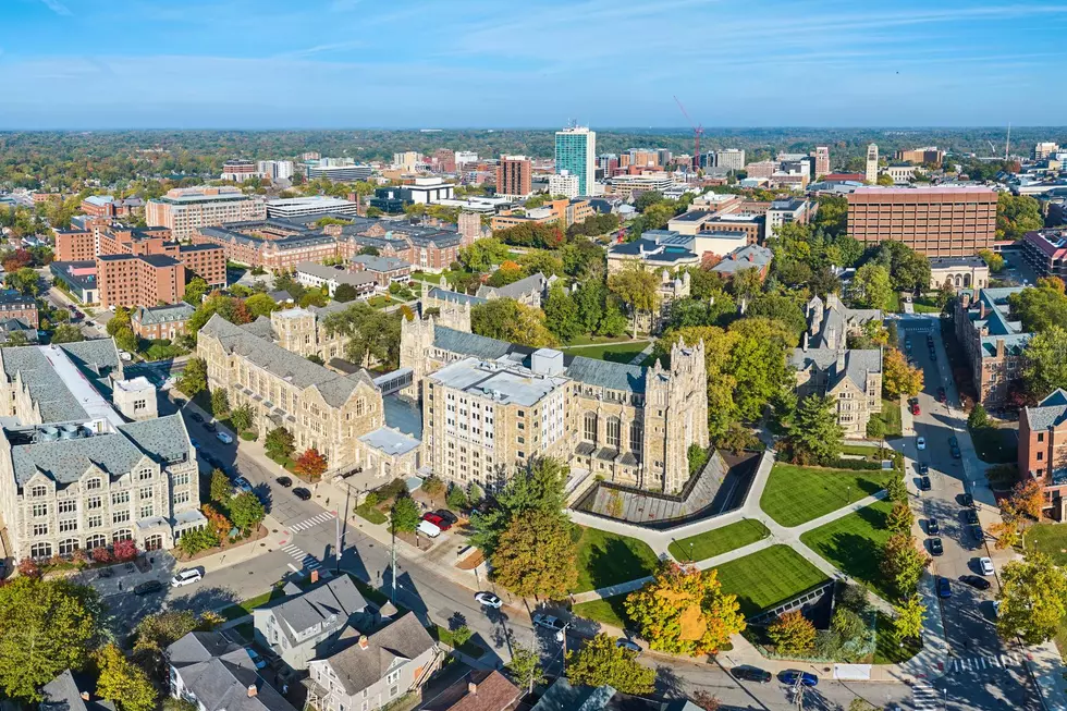 An aerial shot of a college campus in Michigan.
