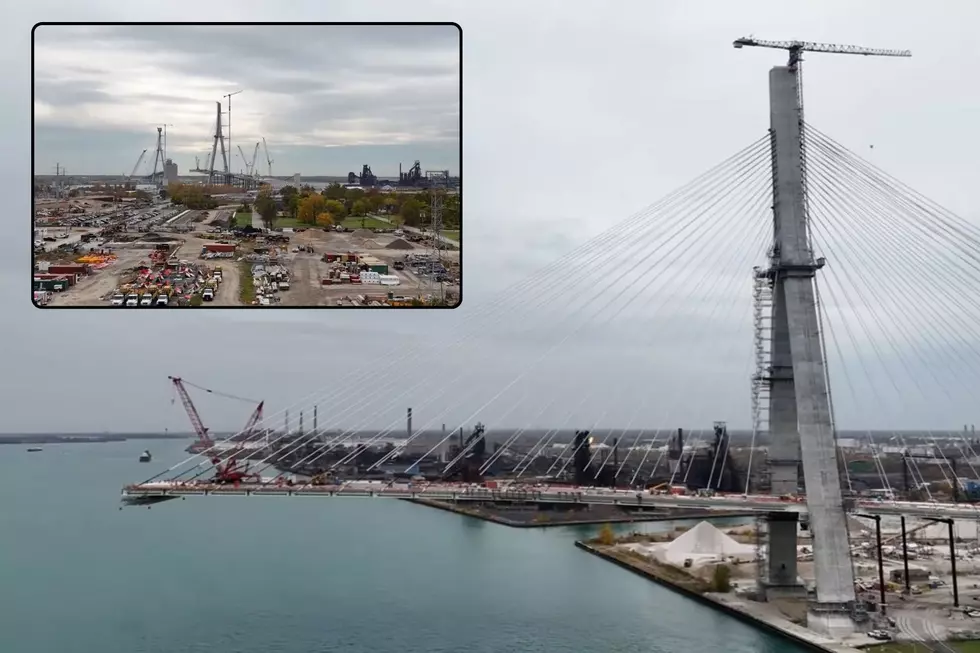 The Gordie Howe Bridge, under construction in Spring of 2024.