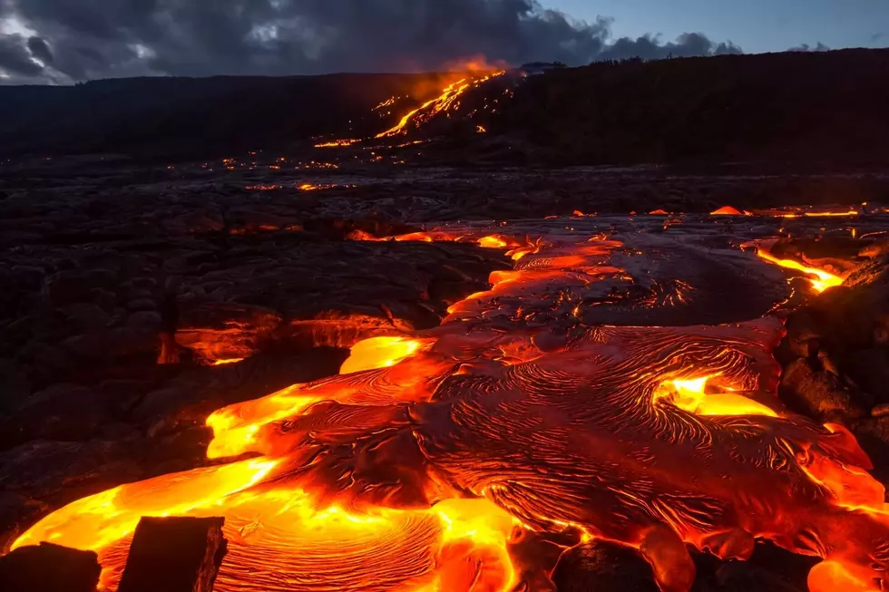 A lava flow is seen in what is imagined Michigan's Greenstone Flow may have looked like.