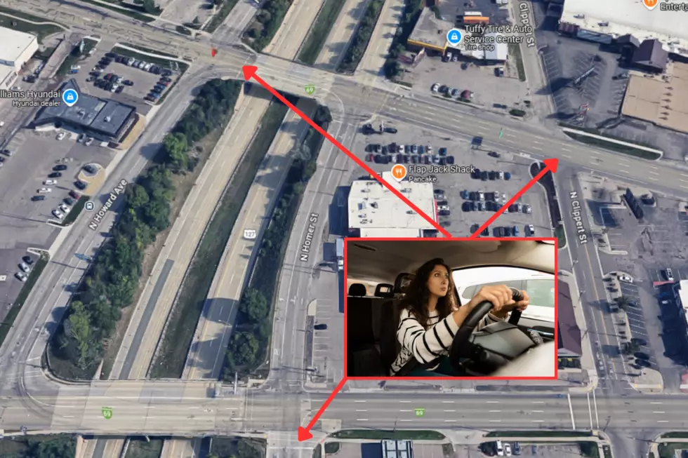 A Google Maps image of the "Grand River Triangle" in Lansing, Michigan, Ingham County's 3 most dangerous intersections.