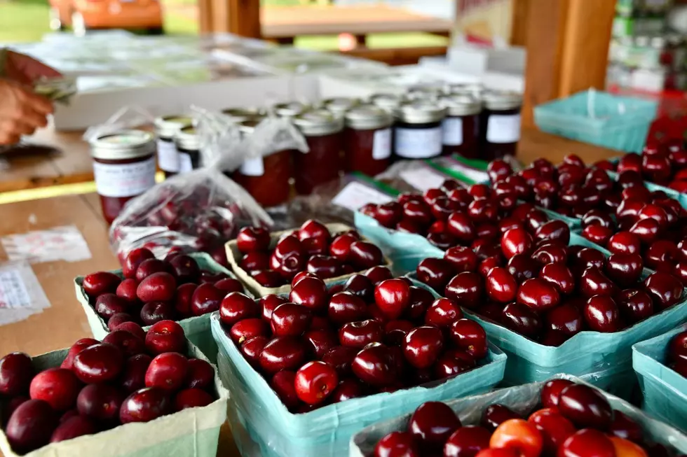 A display full of cherries is seen at the Traverse City Cherry Festival.