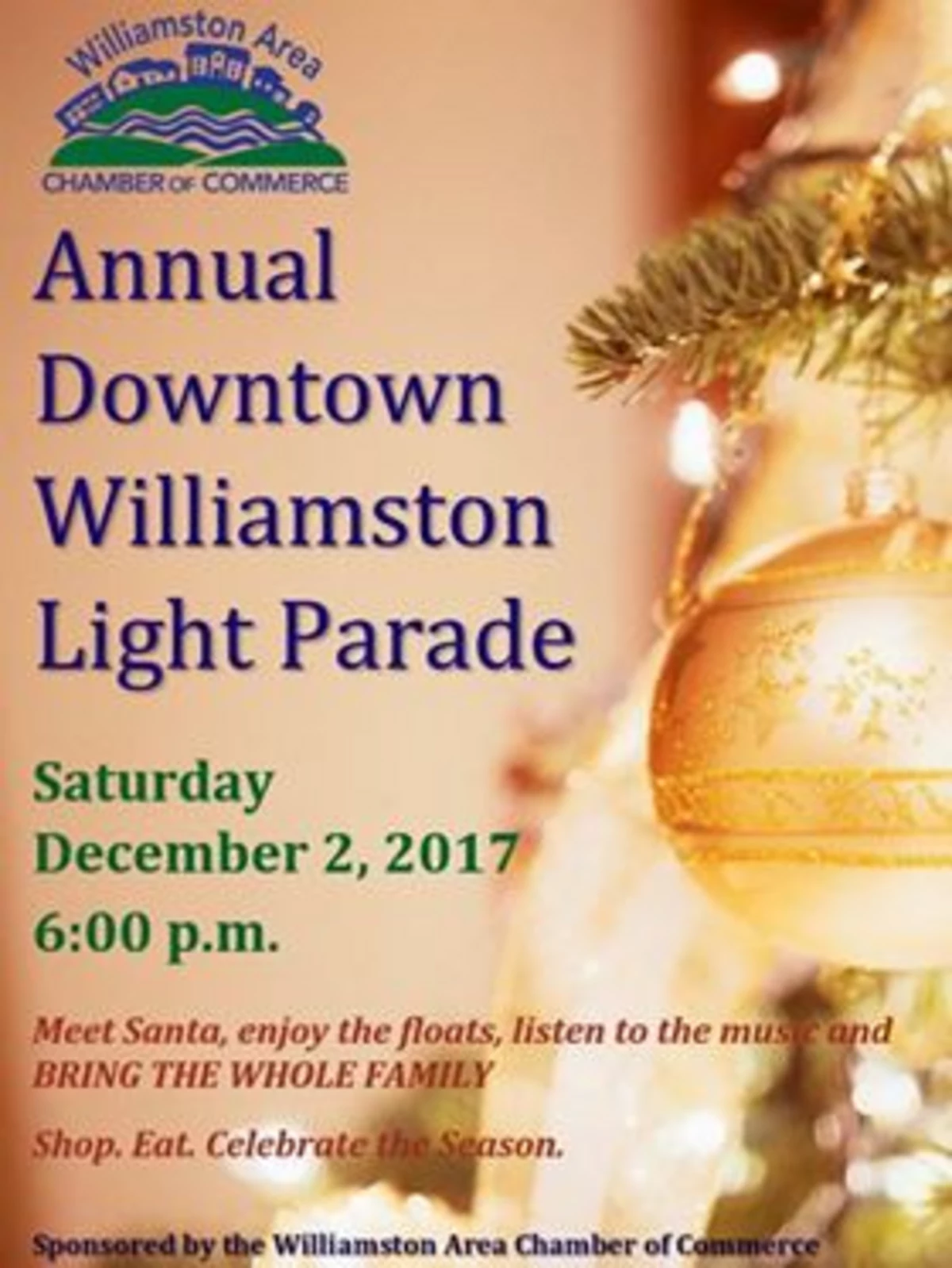 Light Parade and SANTA in Williamston This Weekend