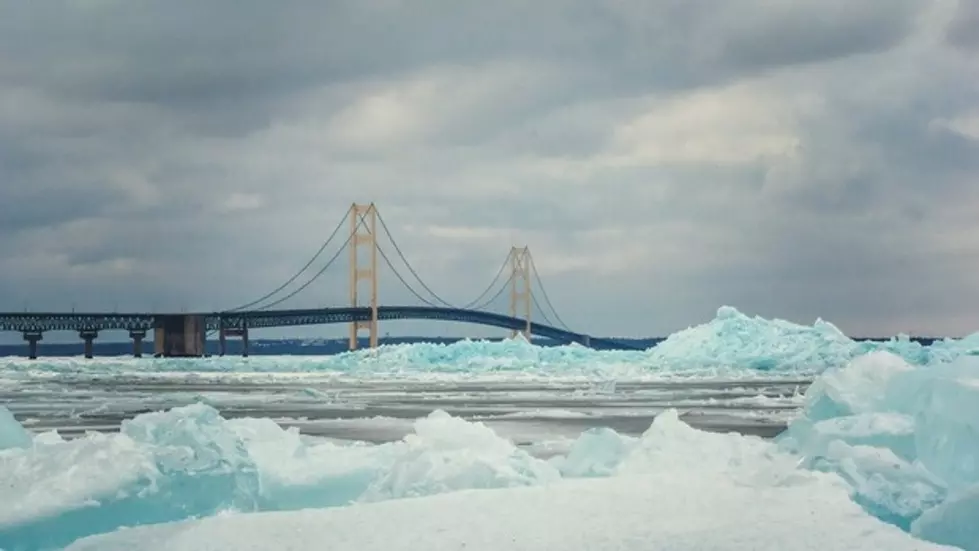 PHOTOS: Check Out Crazy Blue Ice By Michigan's Mackinac Bridge!