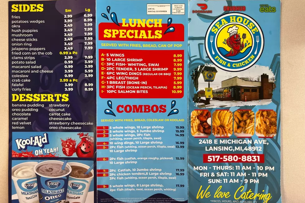 Menu page 2 at Sea House Fish & Chicken in Lansing. (Photo via JR, Townsquare Media Lansing)