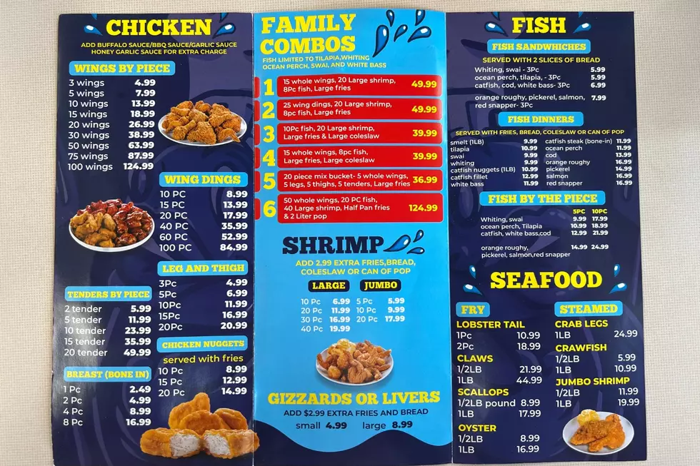 Menu at Sea House Fish & Chicken in Lansing. (Photo via JR, Townsquare Media Lansing)