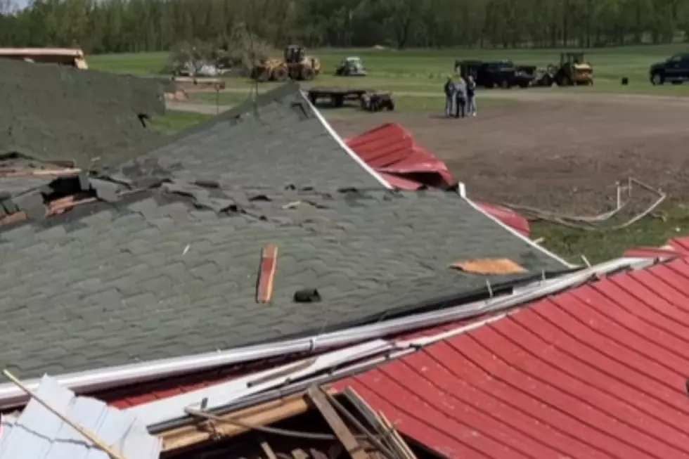 An EF-1 tornado on May 16, 2025, resulted in this collapsed barn at Hidden Creek Farms in Charlotte, Michigan. (Photo via Facebook - Marz Anderson WILX)