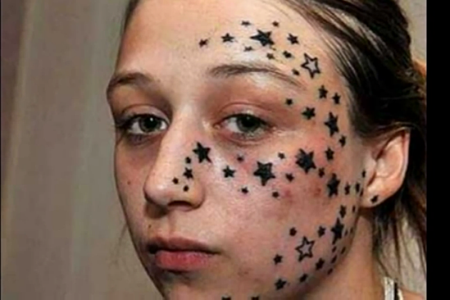 Colorful Small Stars Tattoo On Girl's Face – Truetattoos