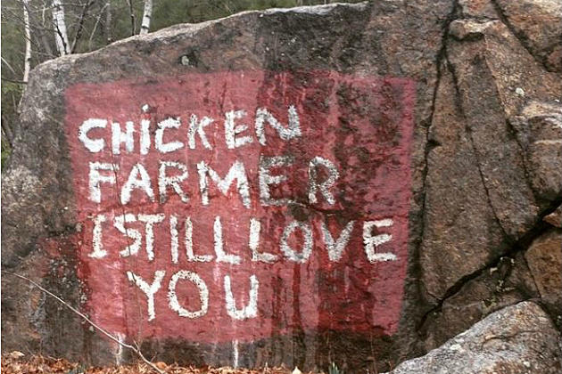 Have You Seen The Chicken Farmer Rock On The Side Of Route 103 In NH? What On Earth Does It Mean?