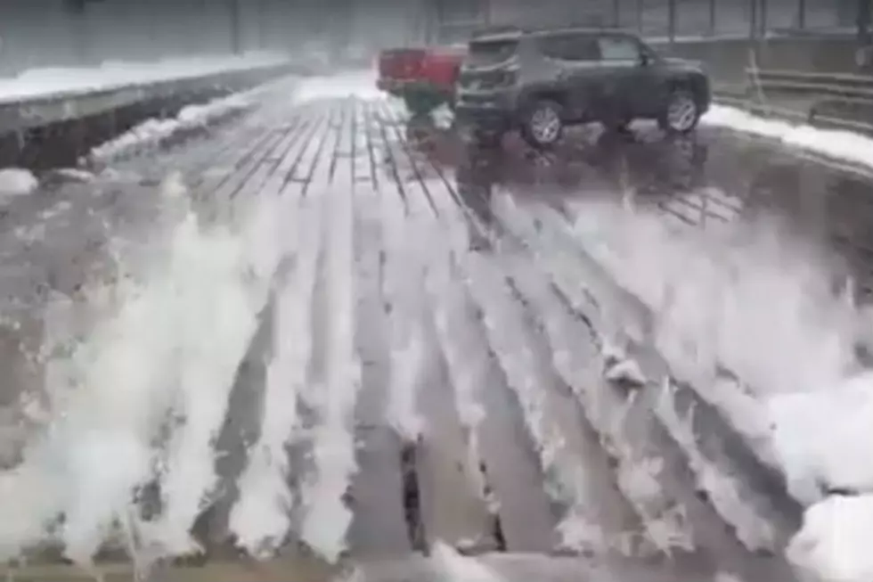 Watch Water Dance on a Pier at High Tide in Portland During the Nor&#8217;easter