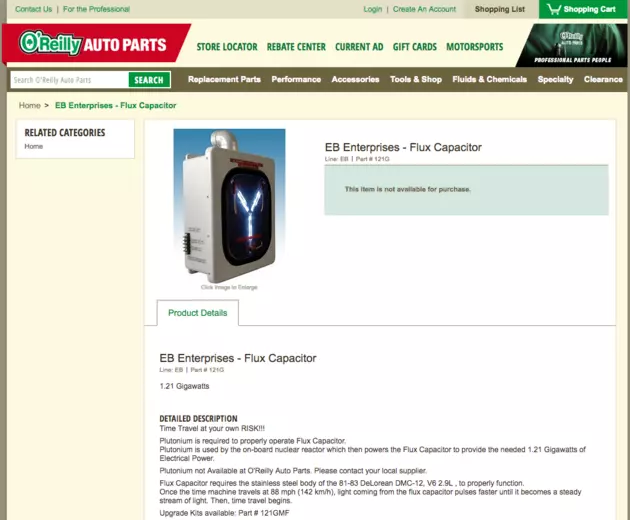 There S A Secret Back To The Future Item On O Reilly Auto Parts Website