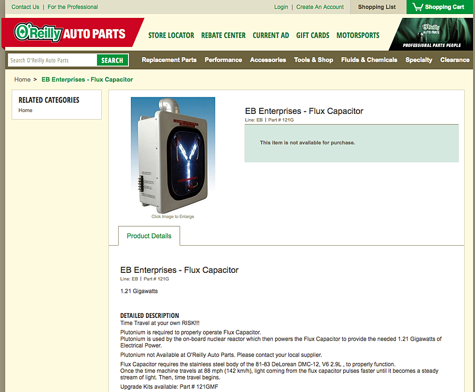 There S A Secret Back To The Future Item On O Reilly Auto Parts Website