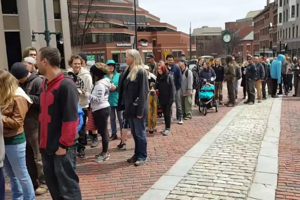 WATCH: People Line Up in Monument Square in Portland to Get Free Pot