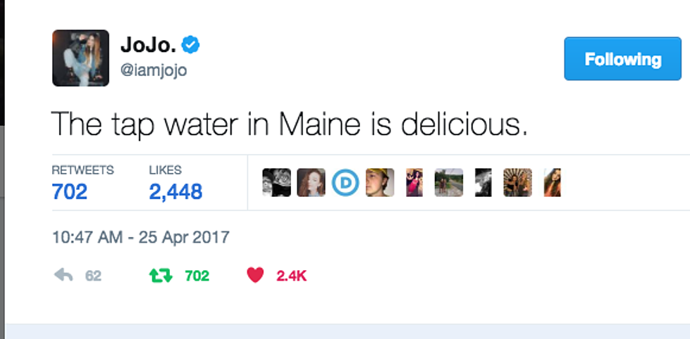 JoJo Tweets About Maine’s Amazing Tap Water