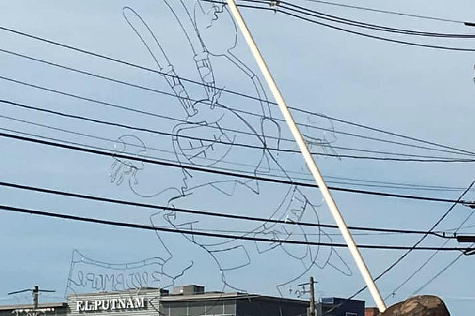 Someone Hung Their SpongeBob SquarePants Art From A Power Line In Downtown Portland