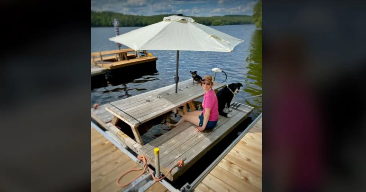 Enjoy Maine Lakes in a Motorized Floating Picnic Table