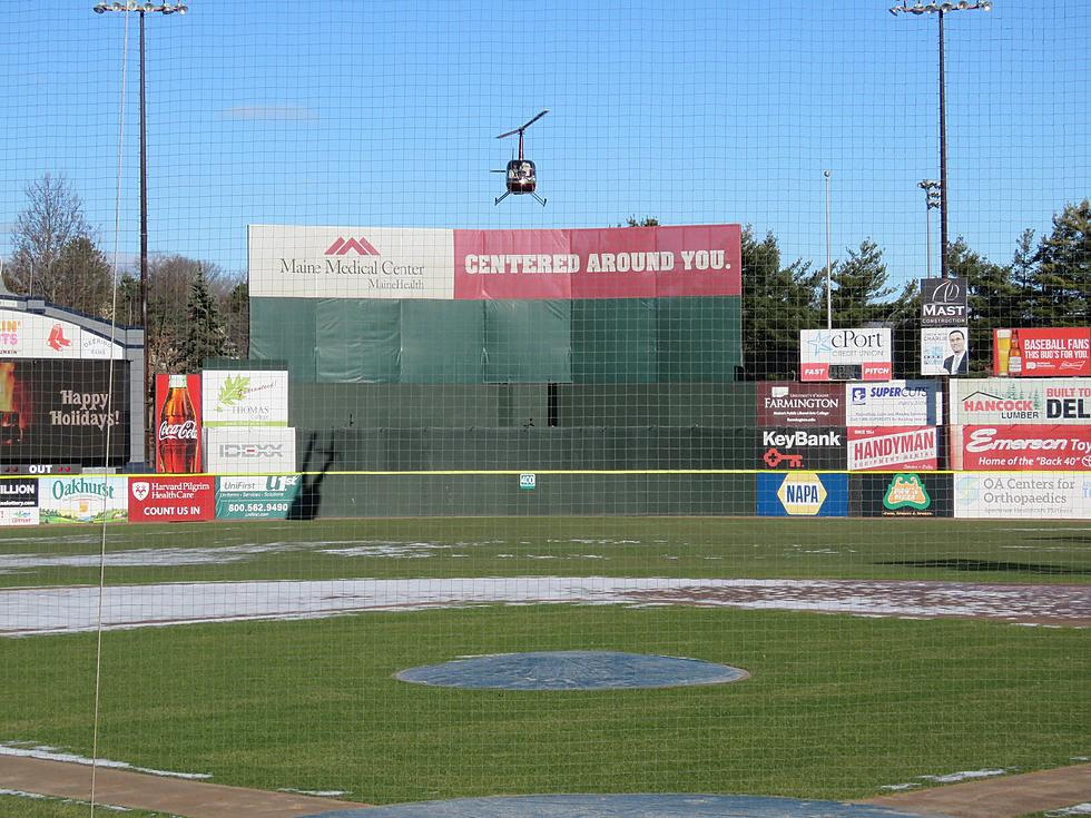 Santa Makes Early Stop in Portland Landing at Hadlock Field on the Elf One Helicopter