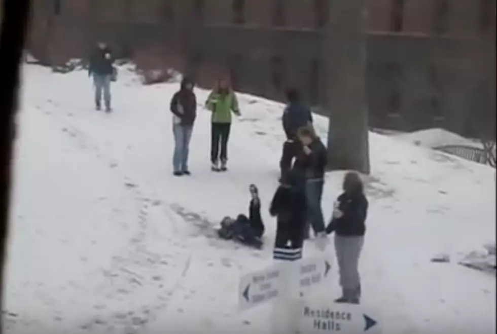 Watch A Bunch Of UNE Students Slip On This Tricky Bit Of Ice In Biddeford
