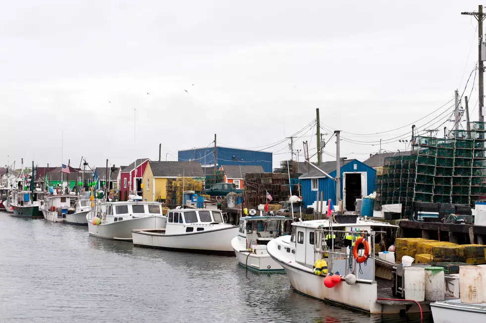 Lobster boats tied up to a pier, Portland, Maine.
