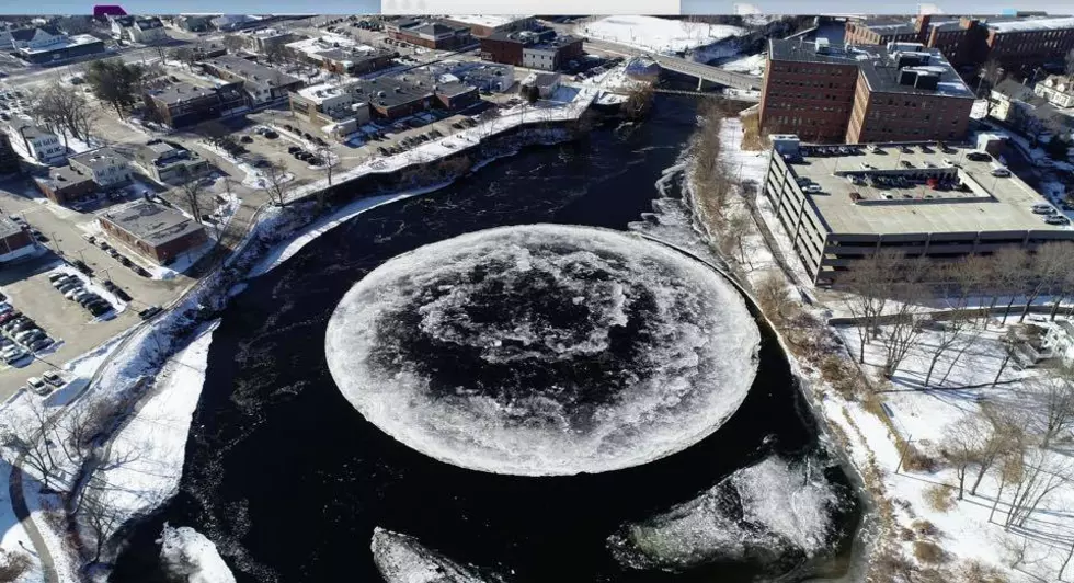 Huge Ice Disk Floating In Presumpscot River In Maine