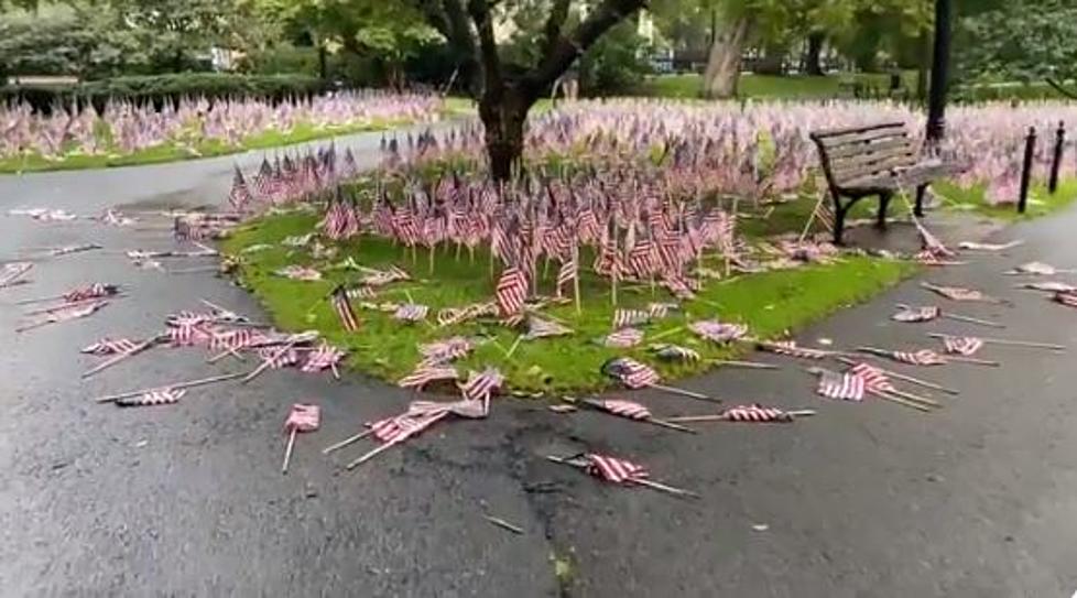Flags Planted in Boston by Volunteers to Honor 9/11 Victims were Damaged Overnight
