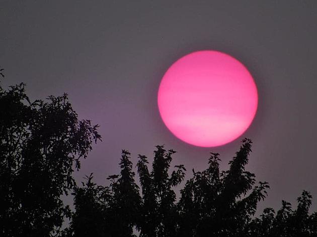 Ominous Pink Sun Sets Over the Hudson Valley