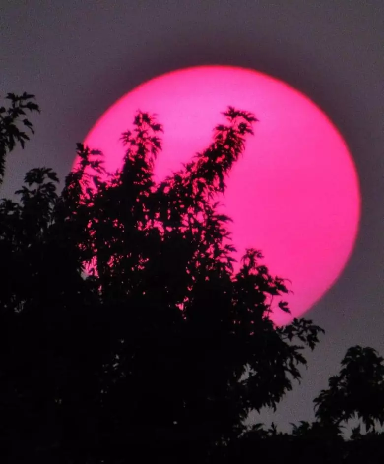Ominous Pink Sun Sets Over the Hudson Valley