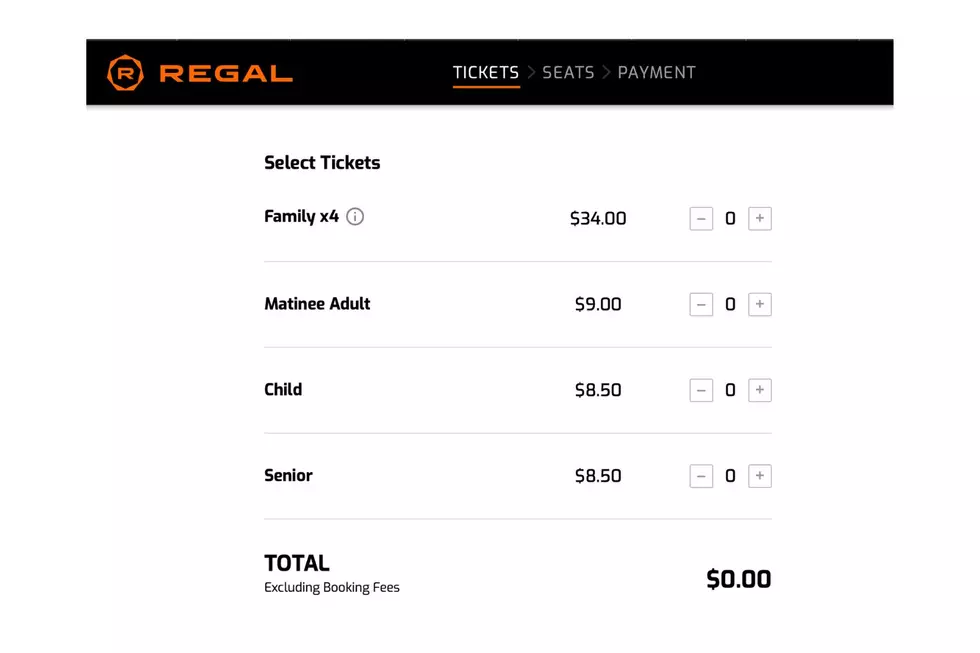 screenshot of a Regal Cinema family ticket cost