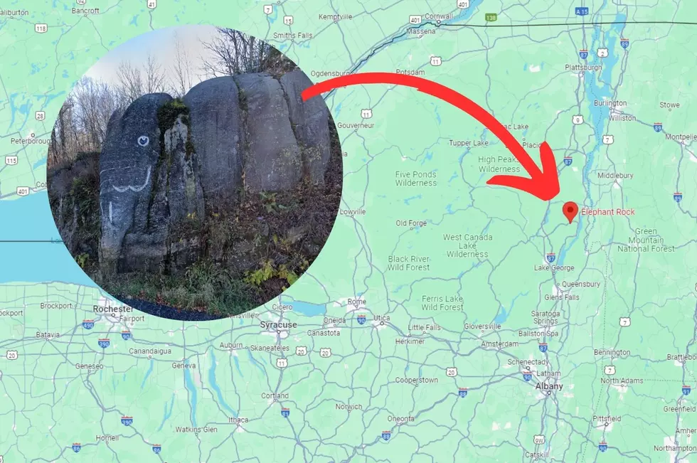 Elephant Rock is located on Route 8 in Hague, NY near Lake George