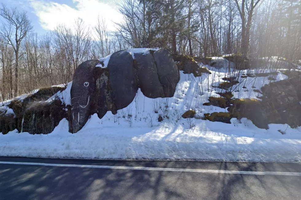 Even in the middle of winter, Elephant Rock is visible in Hague, NY