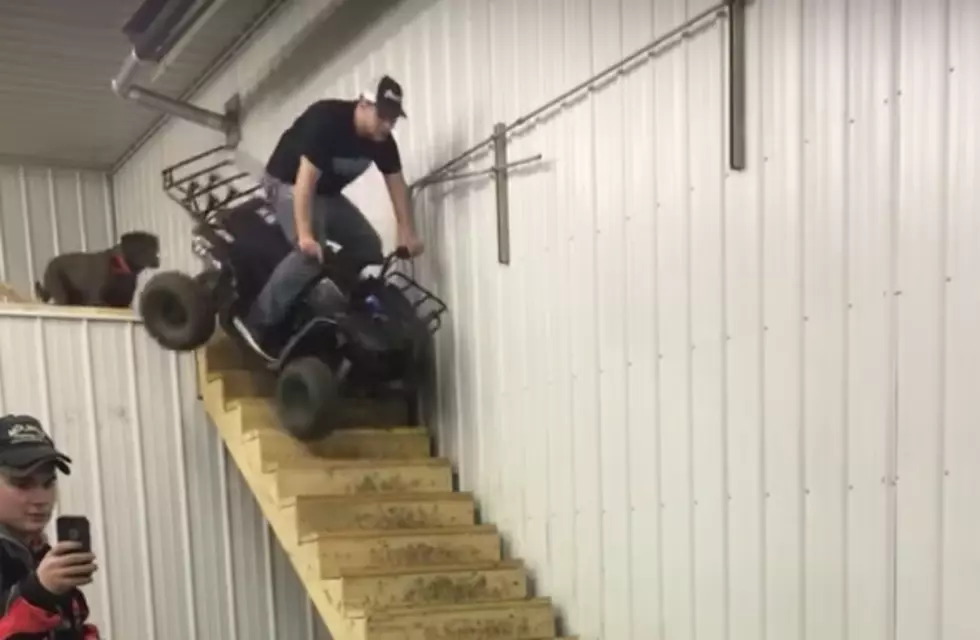 Man Attempts to Drive ATV Down Flight of Stairs, Fails. [VIDEO]