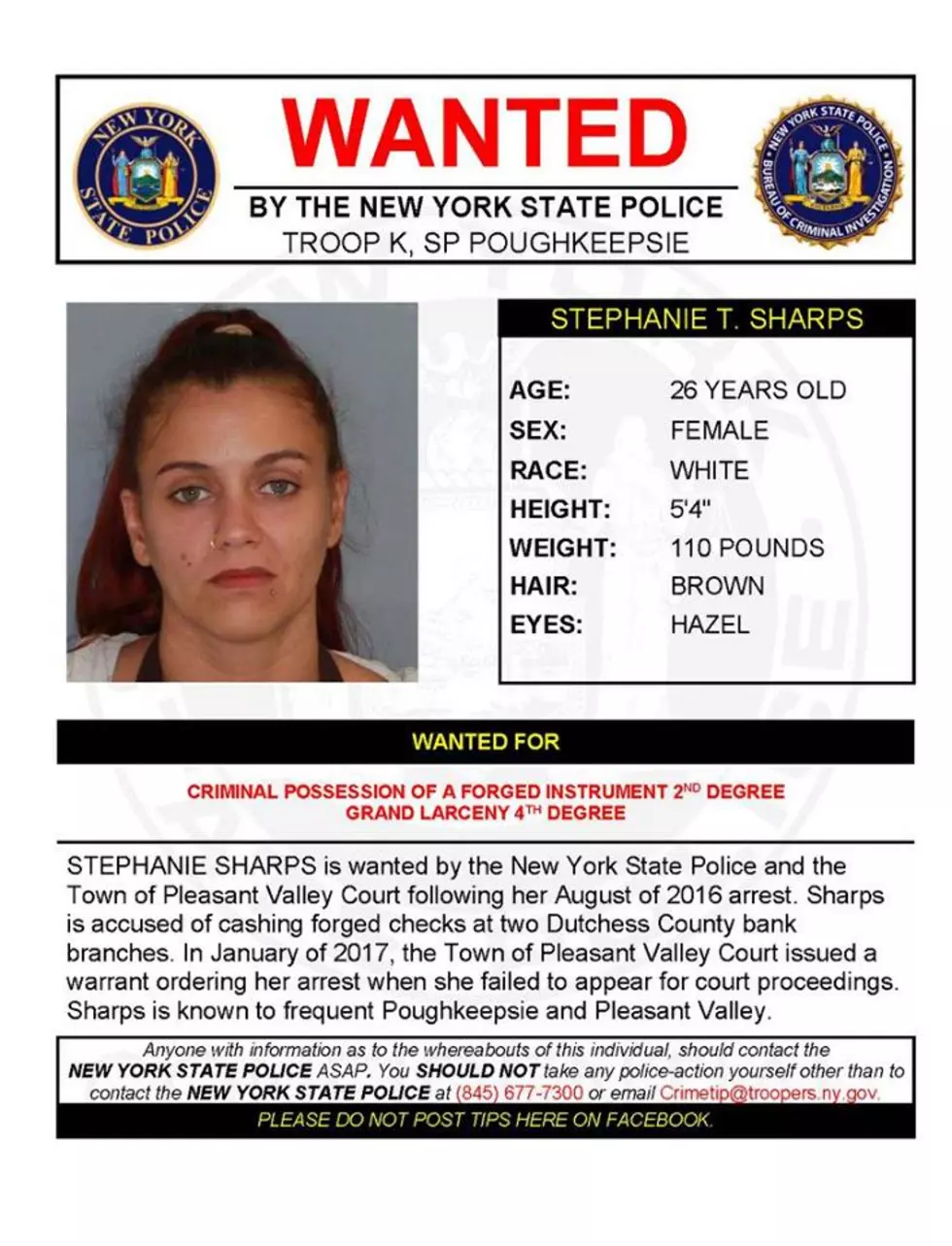 Warrant Wednesday: Dutchess County Woman Wanted For Grand Larceny