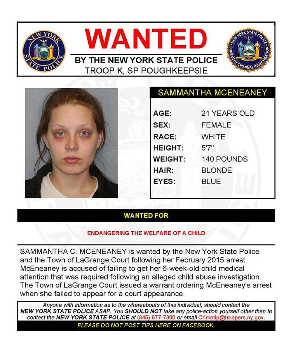 Warrant Wednesday: Dutchess County Woman Wanted For Endangering the Welfare of Her Six-Week Old Child