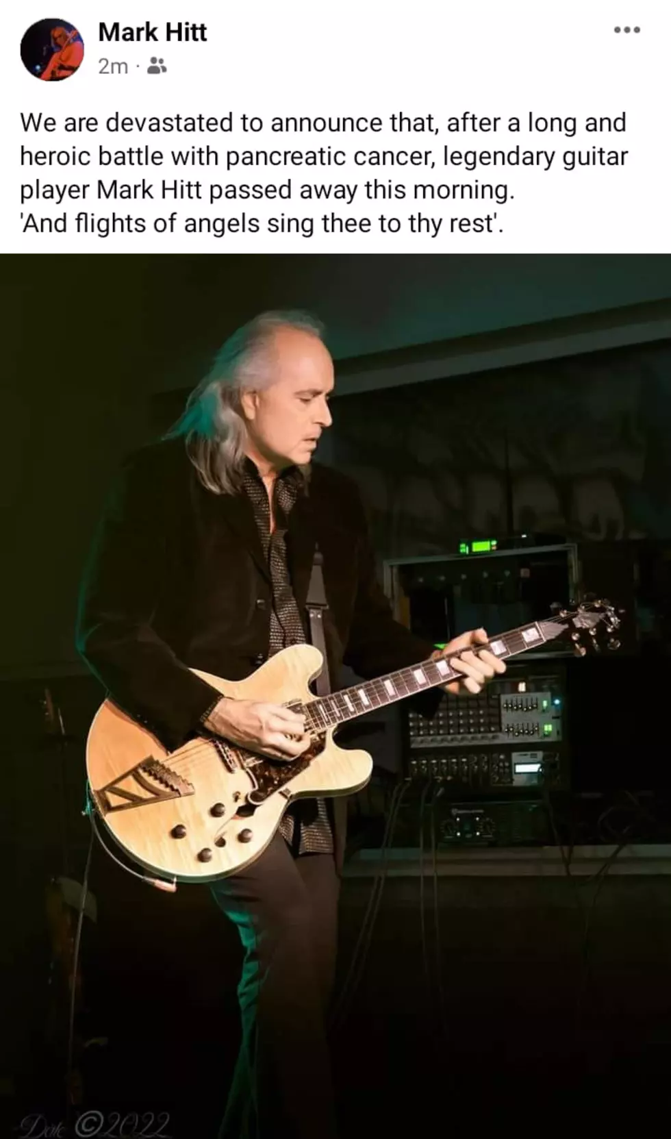 A posting from Mark Hitt's Facebook page on Sept. 29, 2022 announcing his passing.