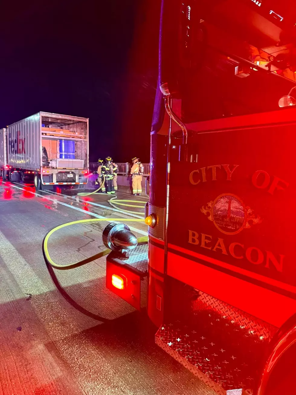 Newburgh Beacon Bridge Tractor Trailer fire/Newburgh Firefighters Union Facebook
