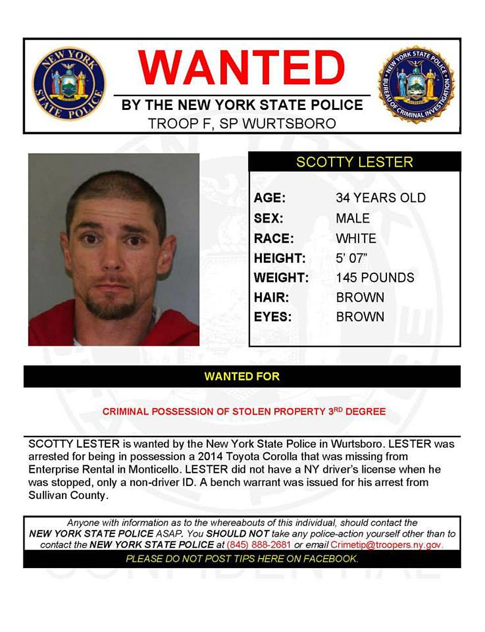 Warrant Wednesday: Wurtsboro Man Wanted by New York State Police