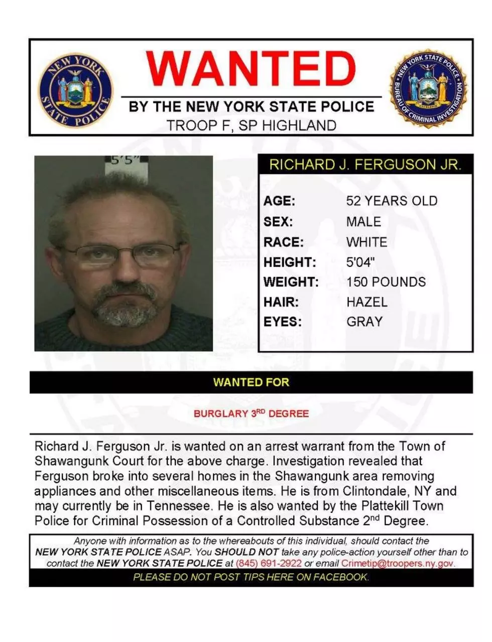 Warrant Wednesday: Ulster County Man Wanted For Burglary