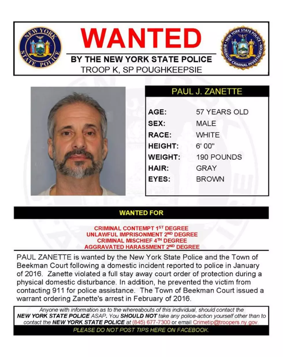 Warrant Wednesday: Dutchess County Man Wanted For Unlawful Imprisonment
