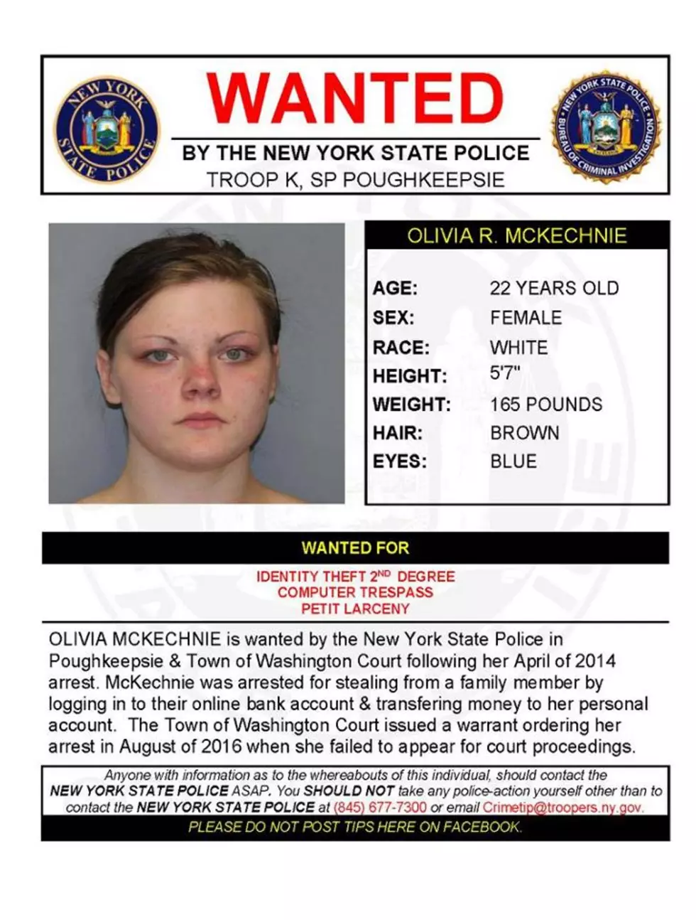 Warrant Wednesday: Dutchess County Woman Wanted For ID Theft