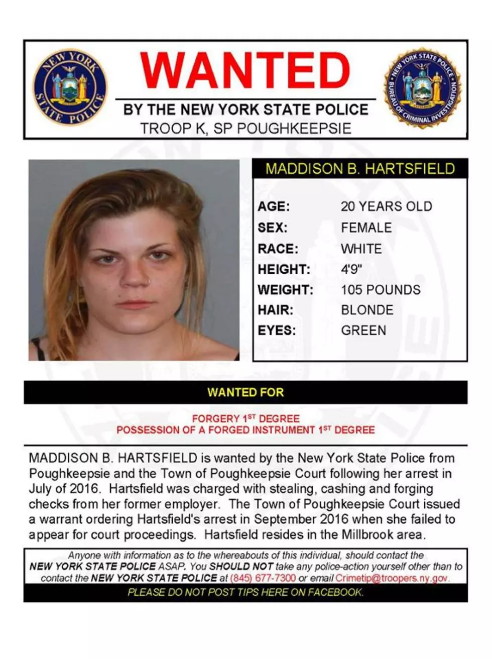 Warrant Wednesday: Dutchess County Woman Wanted for Forgery