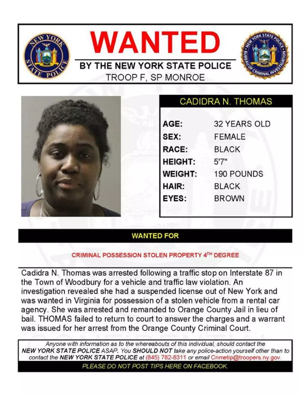 Warrant Wednesday: Orange County Woman Wanted For Possession of Stolen Property