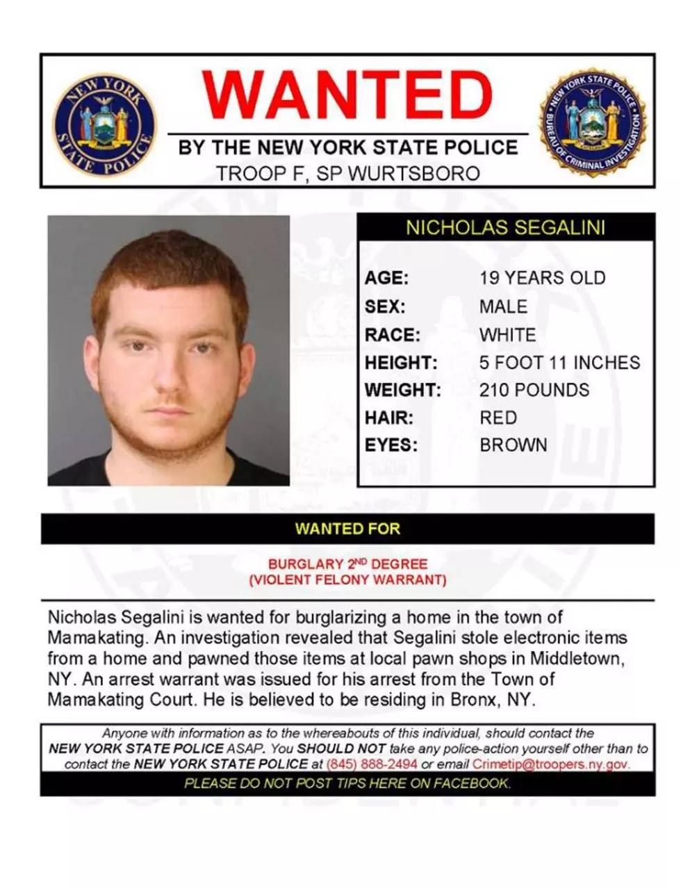 Warrant Wednesday: Sullivan County Man Wanted on Violent Felony Warrant