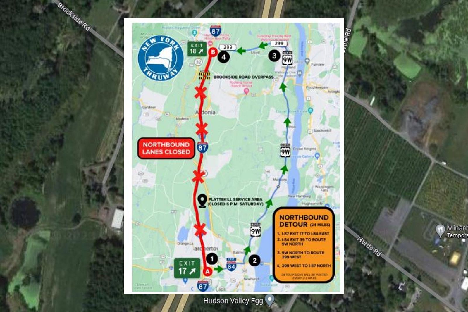 Part of the New York State Thruway Southbound Close Saturday