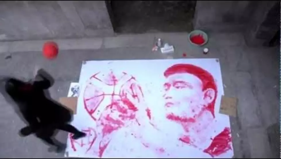 Portrait Painting With Only Red Paint And A Basketball &#8211; Impressive [Video]